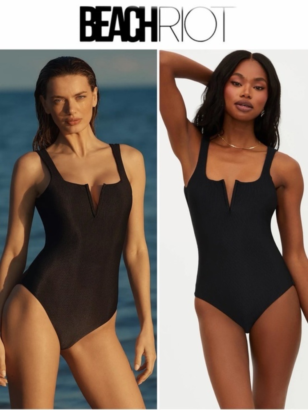 Beach Riot Core Collection Tropez One Piece Ribbed Black Swimsuit XL NWT 178$